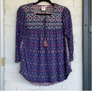 Anthro One September stitched bodice tie neck top